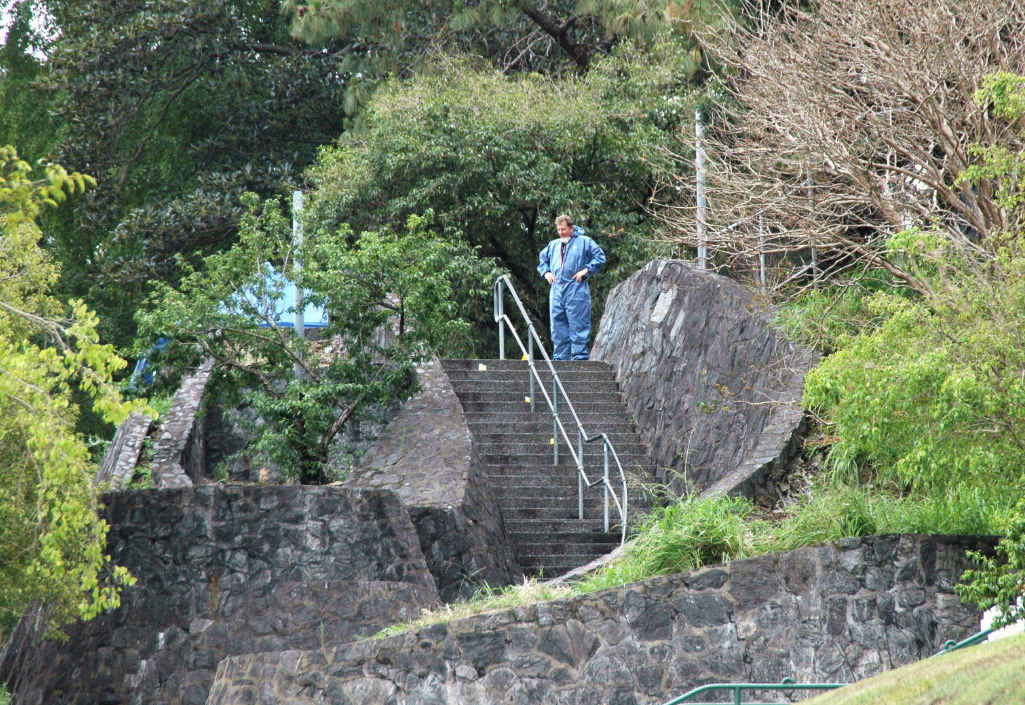 Forensic police investigate at at the southern boundary of Wickham Park, off Albert St, in Brisbane, where Alex Reuben McEwan (pictured inset) is accused of murdering South Korean student Eunji Ban. Forensic police investigate at at the southern boundary of Wickham Park, off Albert St, in Brisbane, where Alex Reuben McEwan (pictured inset) is accused of murdering South Korean student Eunji Ban.